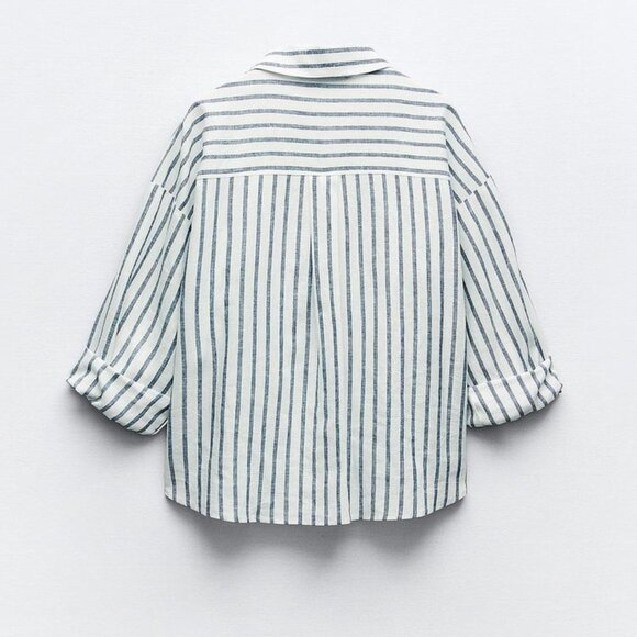 Zara Striped Linen Blend Knotted Twist Front Button Front Shirt Size S White - Picture 4 of 16